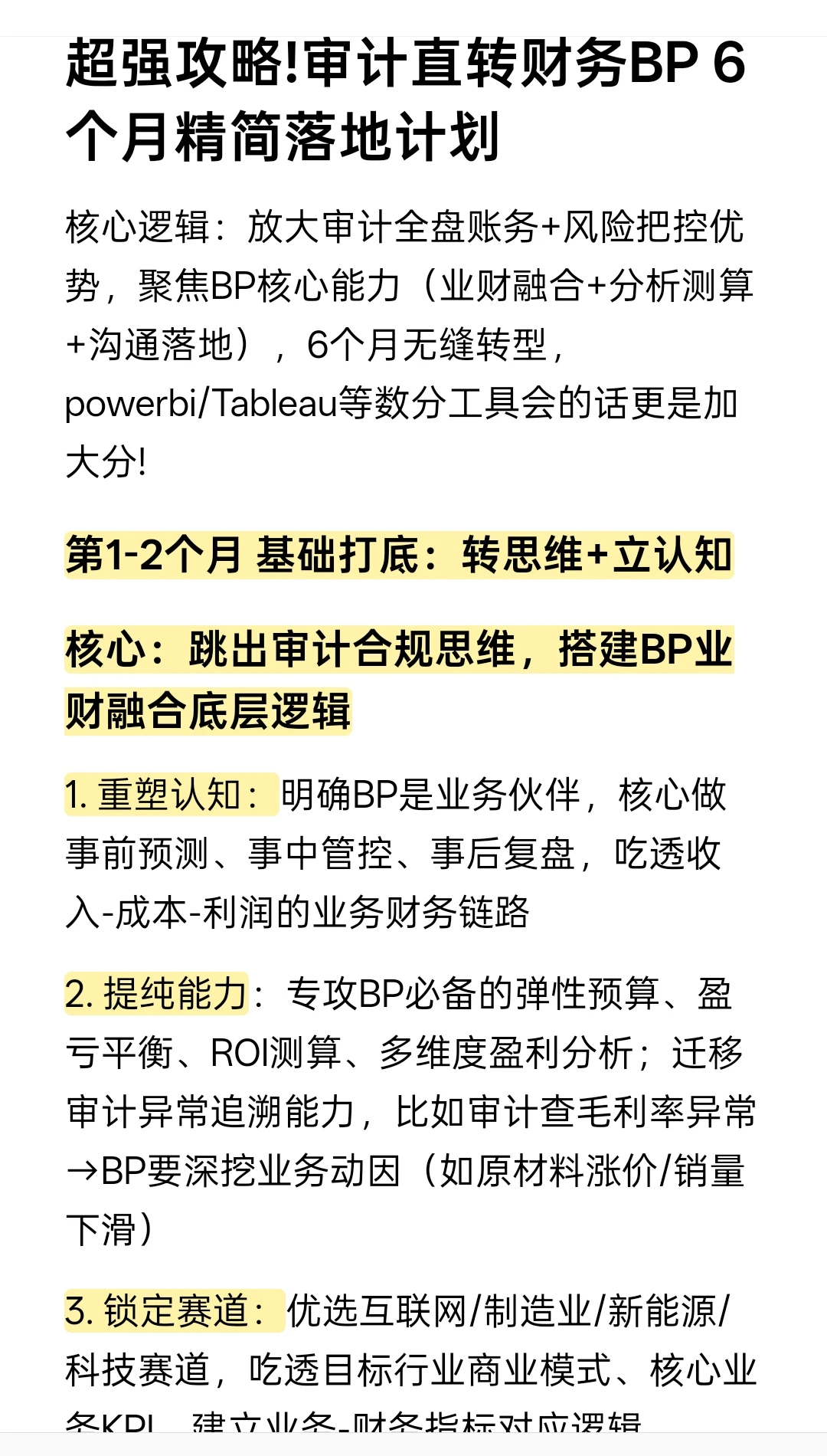 超强攻略!审计直转财务BP 6个月落地计划
