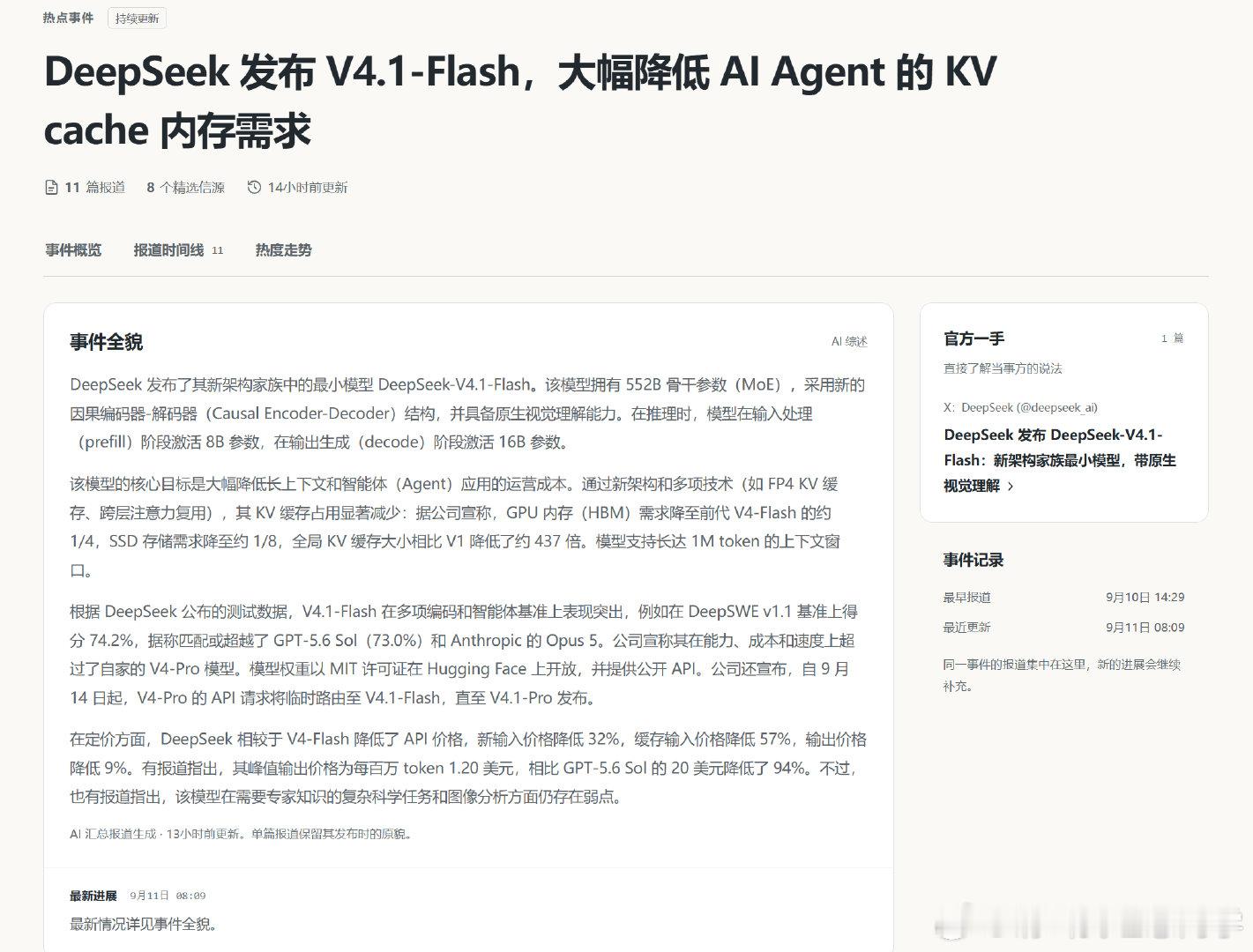 #deepseekv4.1flash发布# 虽然叫 flash，参数轻量，能力却远超上一代Deepseek v4pro，优化幅度令人惊叹！大模型的天花板远未到达。项目模型也同步切换，真是一个日新月异的时代！ ​