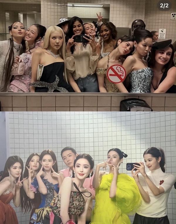 Vogue活动里对镜自拍的创意，原来来自欧阳娜娜

不过这个是不是模仿Met Gala的「厕所合影」啊？ ​