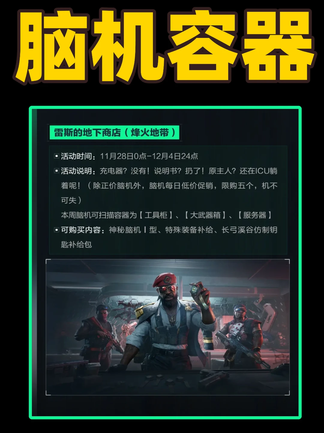 三角洲本周脑机1可扫容器服务器全图点位！