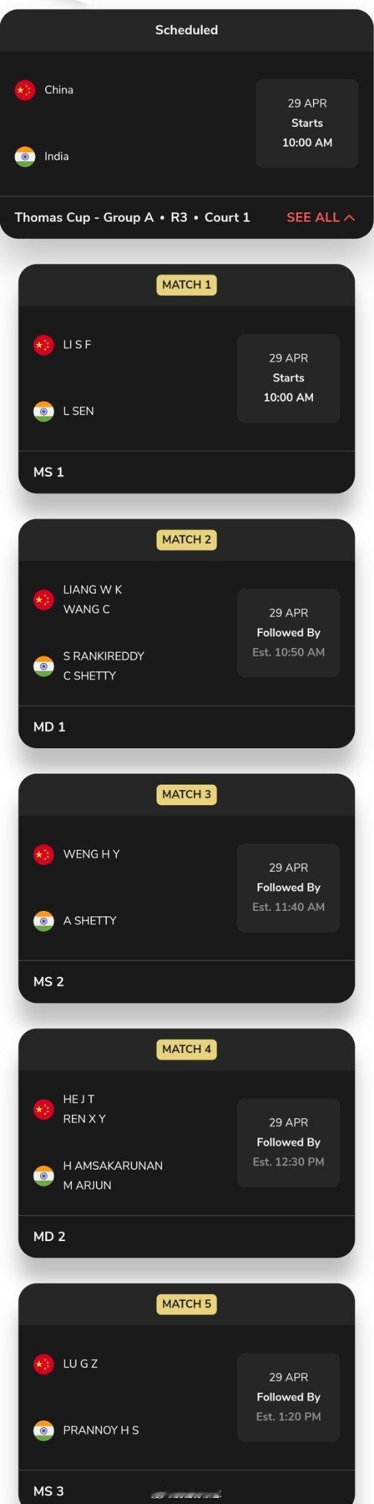 国羽汤杯与印度队争小组第一：石宇奇休战，李诗沣任一单  这场北京时间2...