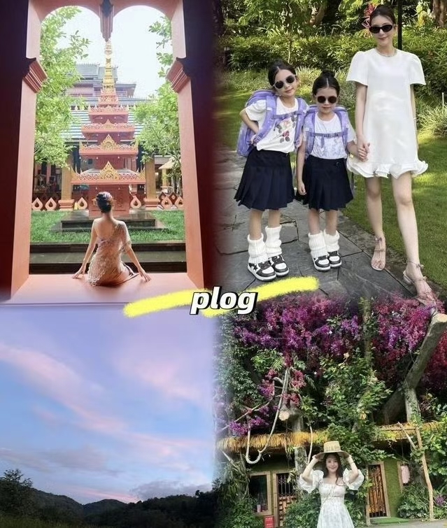 37岁方媛怀三胎带俩女儿去西双版纳，穿白裙露细腿还戴金冠拍写真，网友：这哪像三孩妈，肚子藏哪了