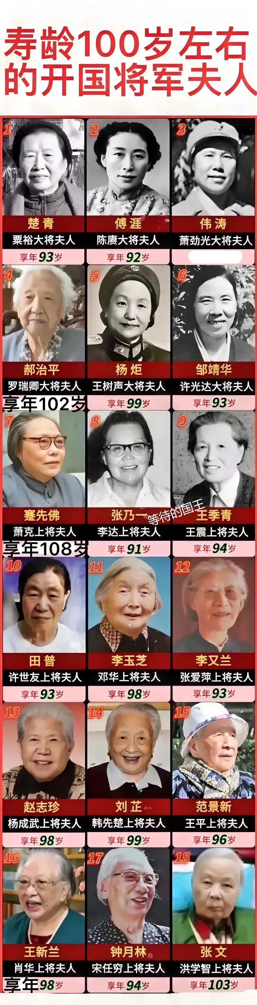 寿龄100岁的开国将军夫人。