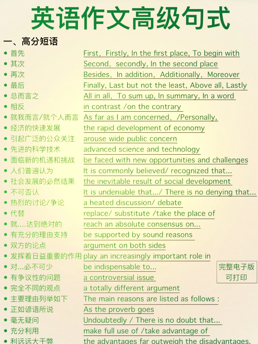 英语作文高级句式！高分英语作文表达合集！