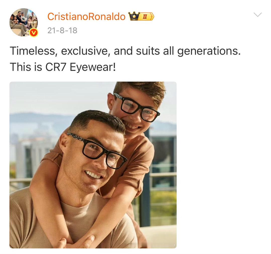 #C罗[超话]# 345📅20210818

Timeless, exclusive, and suits all generations.
This is CR7 Eyewear!

✨
#C罗##CR7那年今日# ​