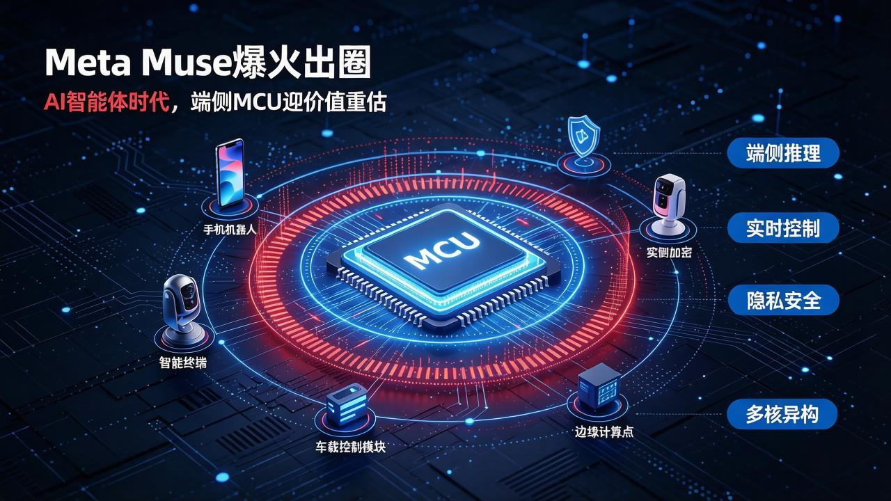 Meta Muse爆火出圈！AI智能体时代端侧MCU迎价值重估

Meta Muse个人AI智能体迅速走红，登顶应用榜单，市场意识到AI Agent不只是云端大模型，海量终端设备的端侧算力将成为核心增量赛道。端侧AI可本地执行推理、保障隐私，智能硬件、具身智能、各类终端控制器需求同步打开。

端侧A