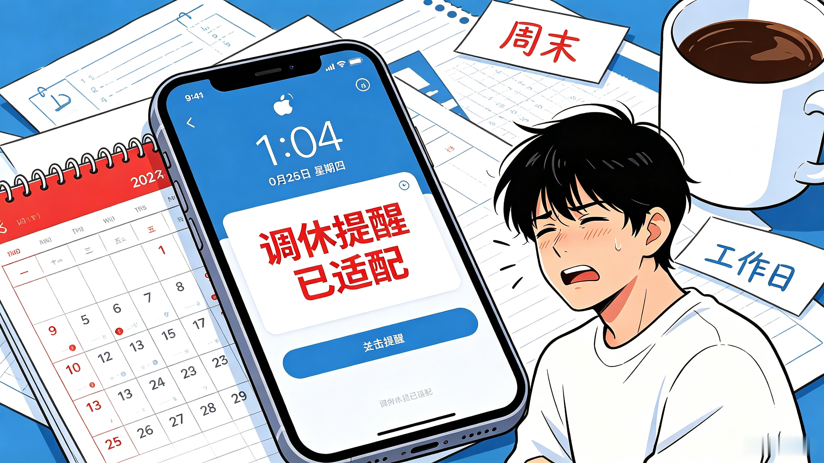 终于开窍！苹果闹钟适配国内调休
 
不少网友直呼大快人心，苹果闹钟总算跟上国内调休节奏啦！在此之前，每逢调休放假，苹果闹钟总“反应迟钝”，该休息时叮铃铃狂响，该早起上班却安安静静，闹出不少哭笑不得的乌龙。
 
多少人曾经被它坑过，调休工作日睡过了头，假期大清早被闹钟强行唤醒，简直让人又气又好笑。如今
