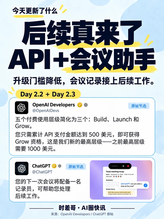 Tibo后续来了！API门槛降低＋会议助手