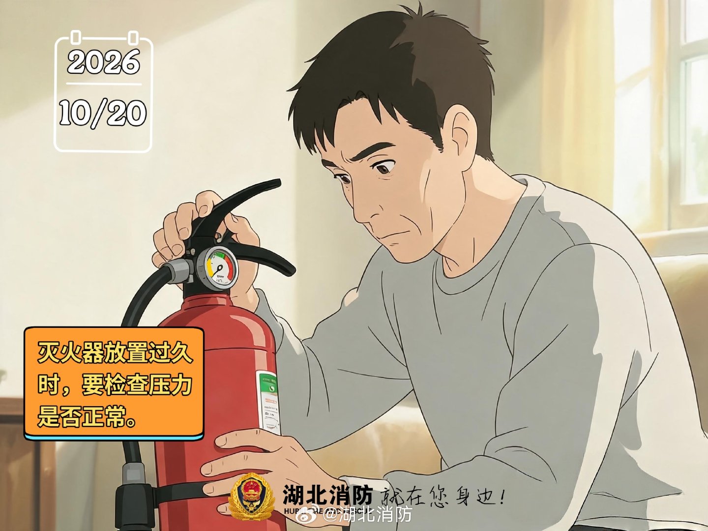 #北北说晚安#灭火器放置过久时，要检查压力是否正常~​