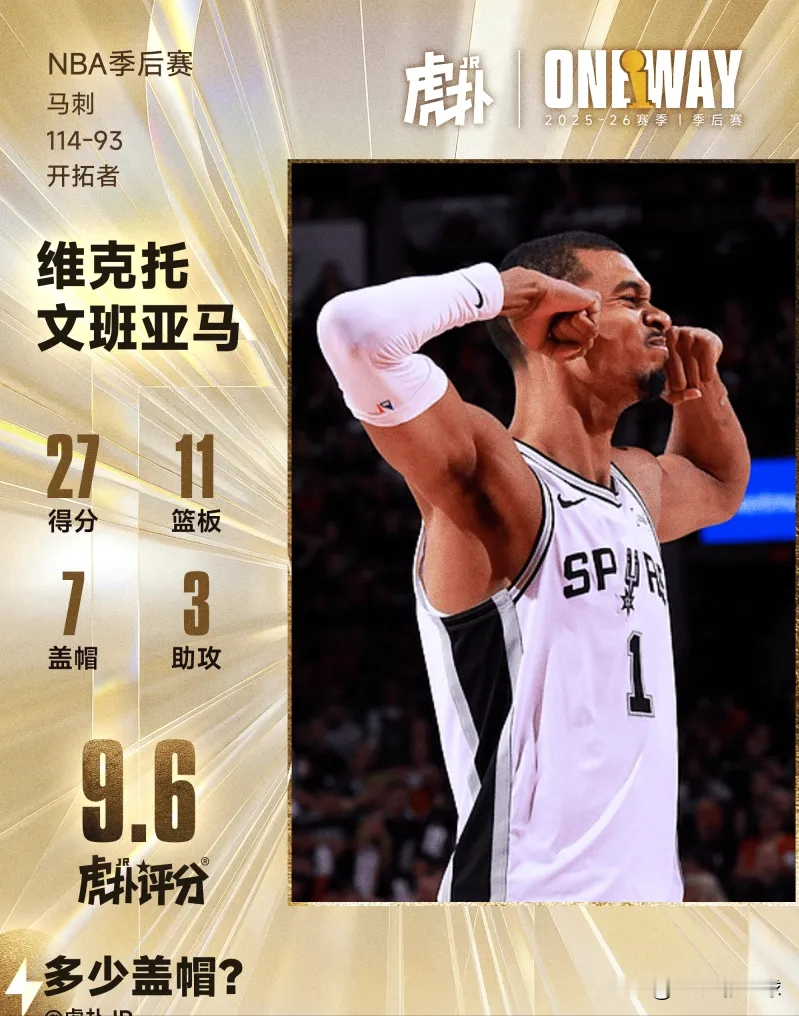 文班亚马27分7盖帽，历史首人。  可你知道吗，今晚还有5个人得分比他...