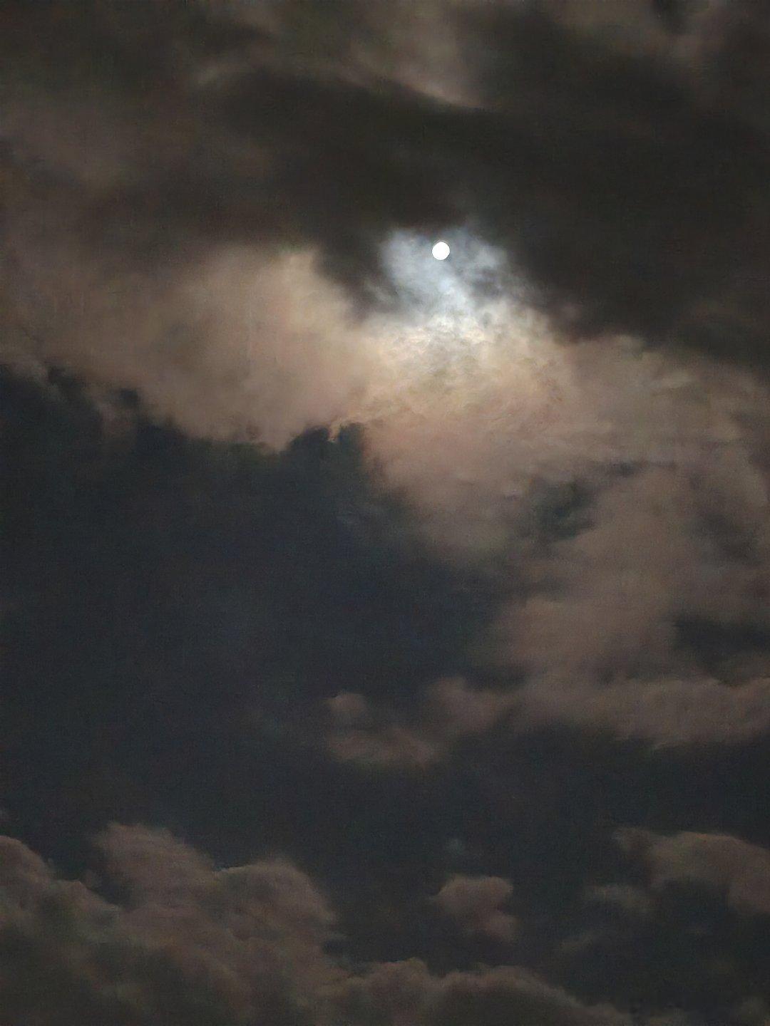 今年中秋的月亮🌙，天气预报说阴天。但是月亮怕我们寂寞，还是探出头来看望我们，中秋节快乐呀 ​
