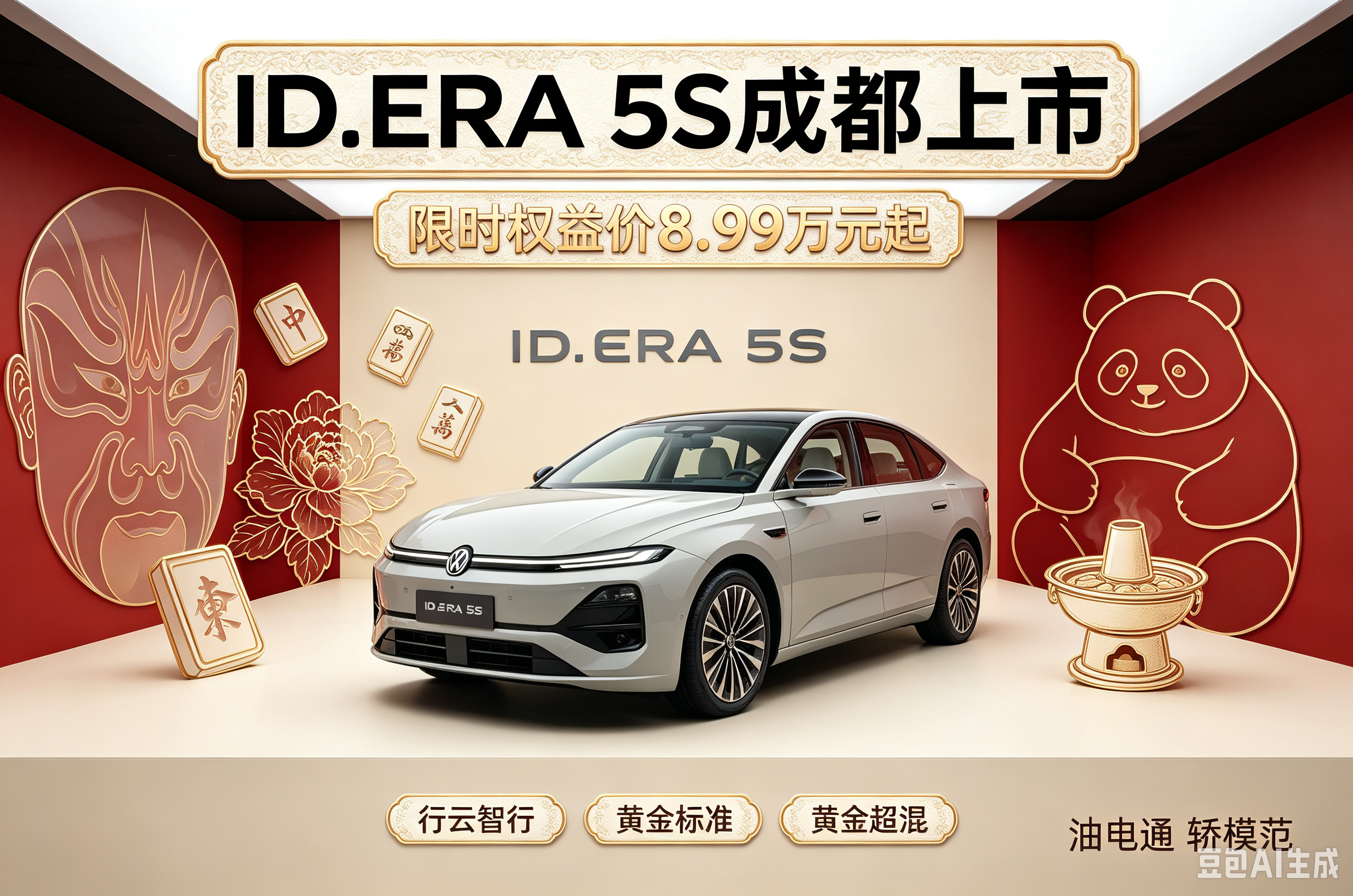 成都车展上汽大众ID.ERA 5S正式上市！限时权益价8.99万起。行云智行、黄金标准、黄金超混三大实力加持，超长续航、硬核品质，全能德系超混家轿，家轿模范来袭！
2026成都车展 上汽大众 IDERA5S 大众5S