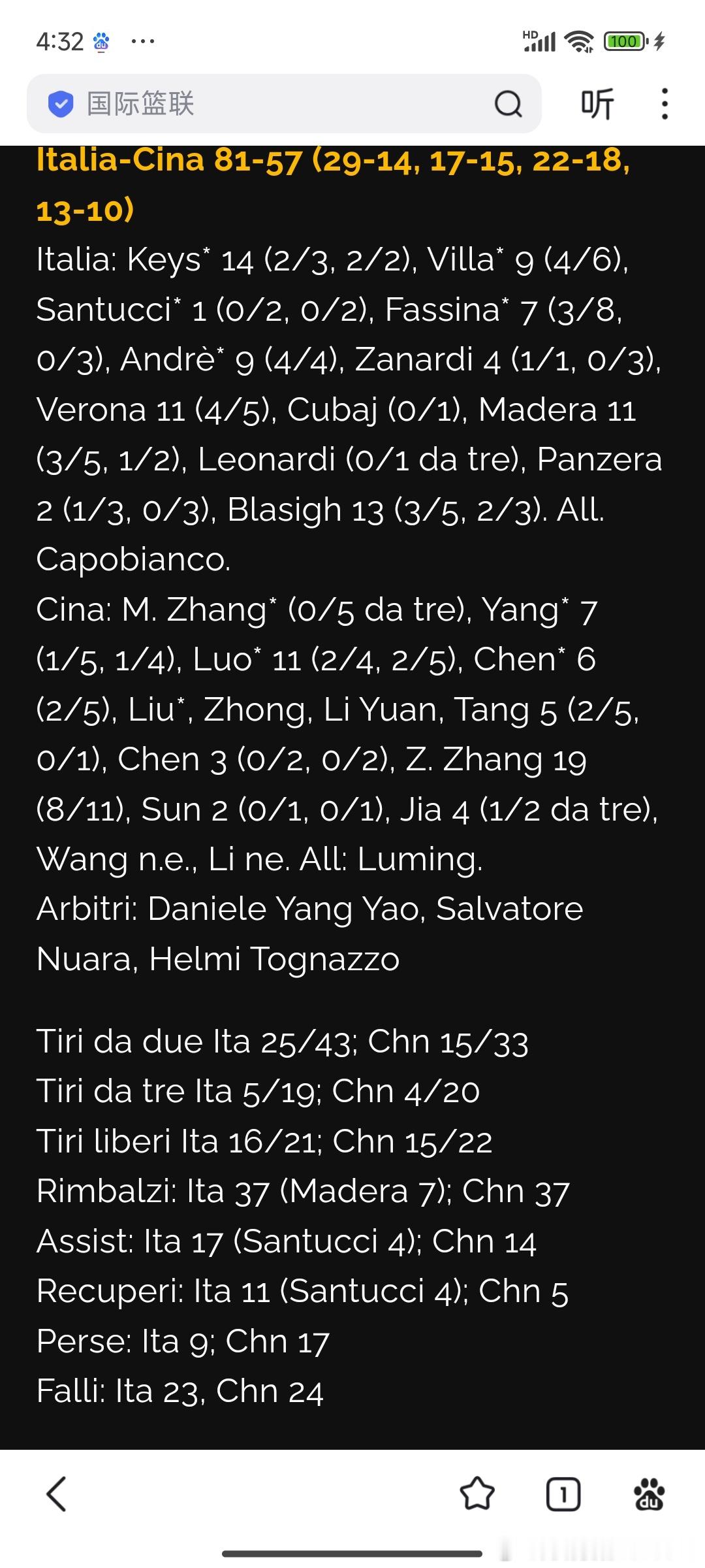 二番战王思雨轮休，中国女篮24分惨败！57：81再负意大利🇮🇹，经过了首场比赛的试探之后，意大利🇮🇹女篮在今天的二番战中更清晰地发挥出了她们防守端的高压逼抢和快速转换的特点，而中国女篮在缺少了王思雨这位进攻大脑以后，进攻组织近乎瘫痪！只能通过将球传到给张子宇来实现篮下终结，张曼 ​