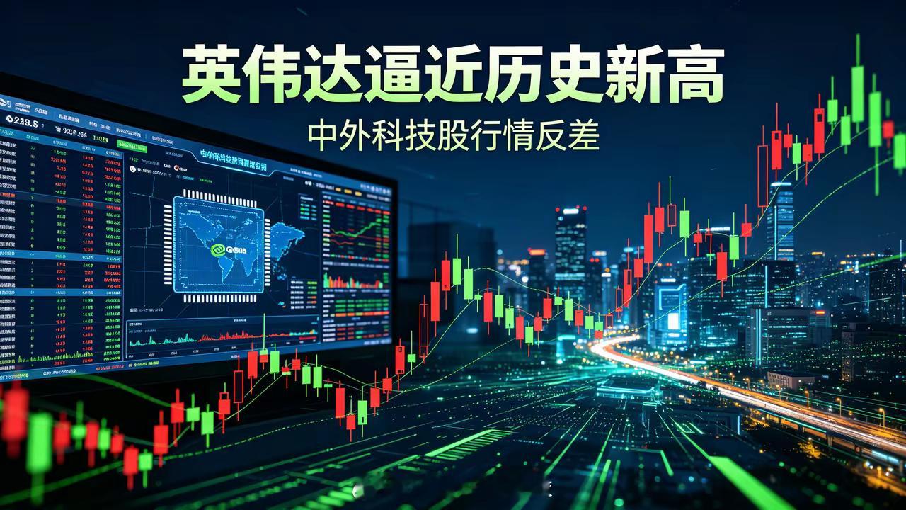 扎心反差！英伟达逼近历史新高，A 股科技却跳水，真相太现实
最近资本市场最刺眼的一幕，莫过于中外科技股的极致割裂。
美股英伟达持续稳健走高，单日大涨 2.6%，股价站稳 234.4 美元，盘中再创阶段新高，5 日、10 日、30 日均线全部多头向上，多头趋势彻底打开，距离历史最高点仅一步之遥，随时有望刷 ​