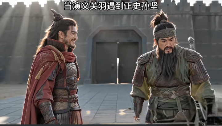 孙坚问关羽：我就纳闷了，你凭啥就成“武圣”了？

关羽捋捋胡须：温酒斩华雄你听说过没？

孙坚大怒：我太听说过了，但正史里斩华雄的是我孙坚，不是你关羽！

关羽瞥了一眼：那三英战吕布你总该知道吧？

孙坚暴怒：这个我也太清楚了，正史里是我在阳人之战中大破董卓，吕布也是我的手下败将！

关羽：哼，某先