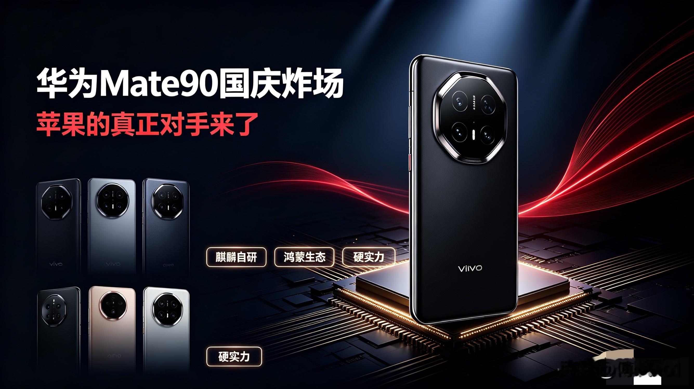 华为Mate90国庆炸场，苹果真正的对手来了！

10月1日，华为Mate90系列正式登场，五款机型全员齐发，直接搅动整个高端手机市场格局。

国庆新机市场两极分化极其明显！
vivo、OPPO、小米新款旗舰首销数据，仅为上代机型的25%-40%。
反观华为，多款机型首发直接售罄，线下渠道一机难求，