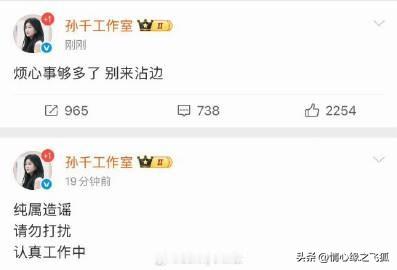 孙千、陈飞宇先后回应共用车辆传闻，孙千工作室说烦心事够多了，别来沾边