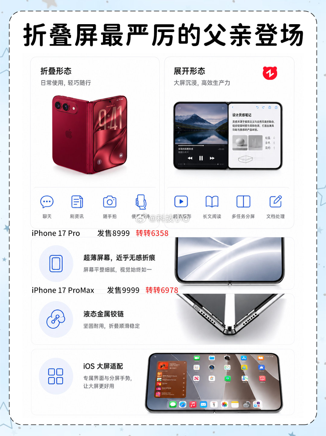 #你在等iPhone18还是折叠#要说对产品本身的期待，那肯定还是折叠屏，毕竟是苹果首款折叠屏，其实我对iPhone 18的期待更多的是想看看它的价格能涨多少[嘻嘻] ​