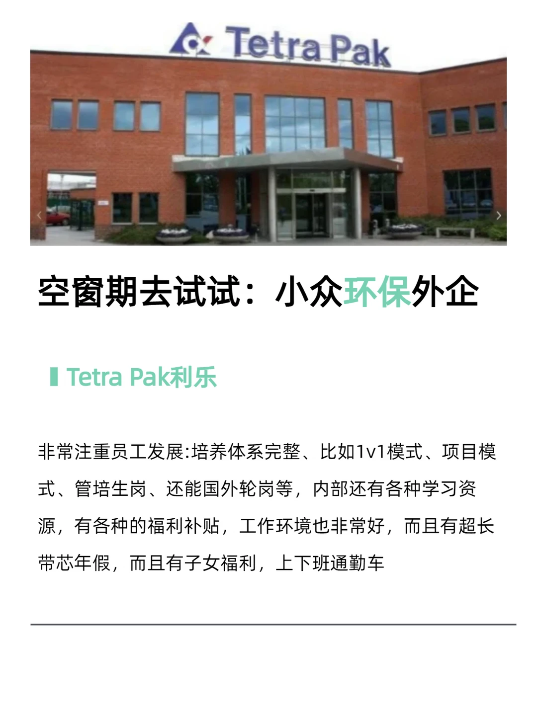空窗期去试试：小众环保外企