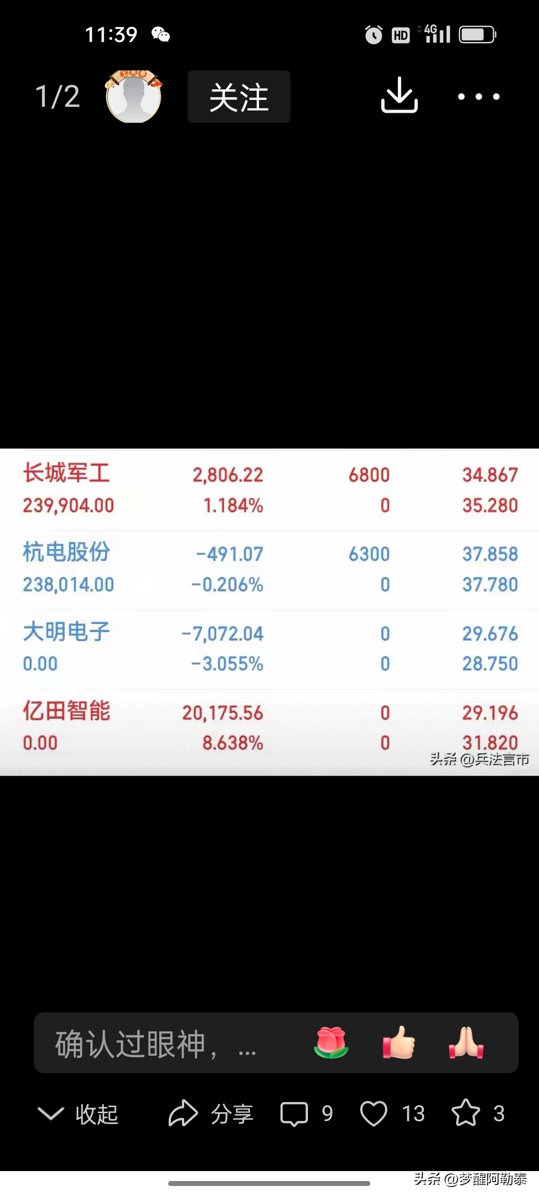 “老空军翻身第168天”：止盈2万落袋为安，反手重仓军工电力，目标锁定10个点！

今天刷到一位叫“兵法官市”的实盘选手分享了他第168天的操作日记，这波干脆利落的调仓换股，看得让人直呼精彩。

他在文中写道：“亿田差不多到了我的预期止盈目标，早上找机会落袋了，两者相比较今天我的收获也还行。”

看