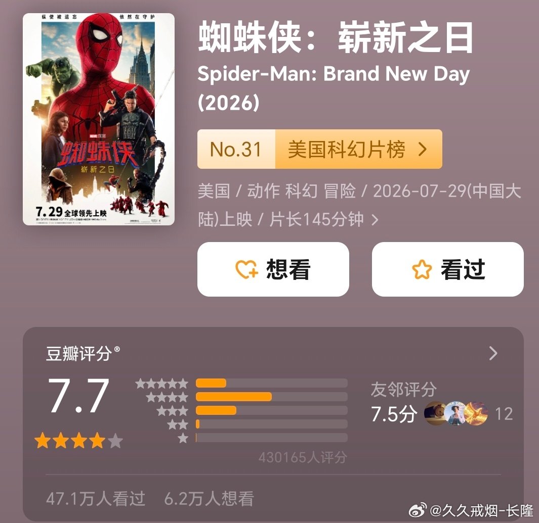 已验货 五星推荐

蜘蛛侠的这个系列，自从荷兰弟主演以来，基本上剧情和动作都没差过。这一部也一样。剧情很吸引人，几个动作场面设计得也让人大呼过瘾。非常棒的爆米花电影。 ​