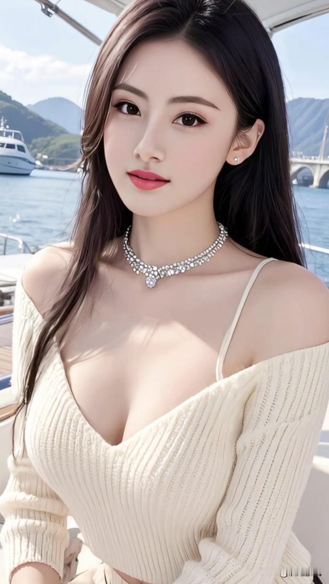 夏日游艇上的甜美少女，海风轻拂，笑靥如花