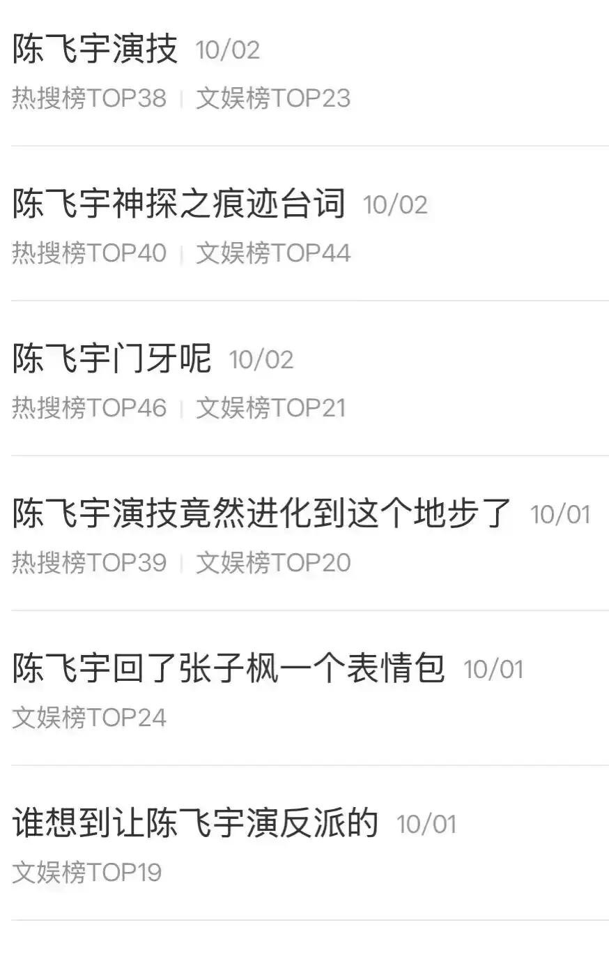 陈飞宇一句“别人都说我靠爹”连上9个热搜，陈思诚急回剧本原来就有，这部1.56亿领跑的国庆档冠军凭什么让张子枫都喊吓人
陈飞宇在审讯室猛地将头磕向桌面，满脸鲜血，一边自残一边嘶吼着被警察殴打。这个镜头播出后，张子枫在社交平台上贴了一张陈飞宇的海报，配文只有五个字：“马朝阳你好吓人。”
这不是一个普通