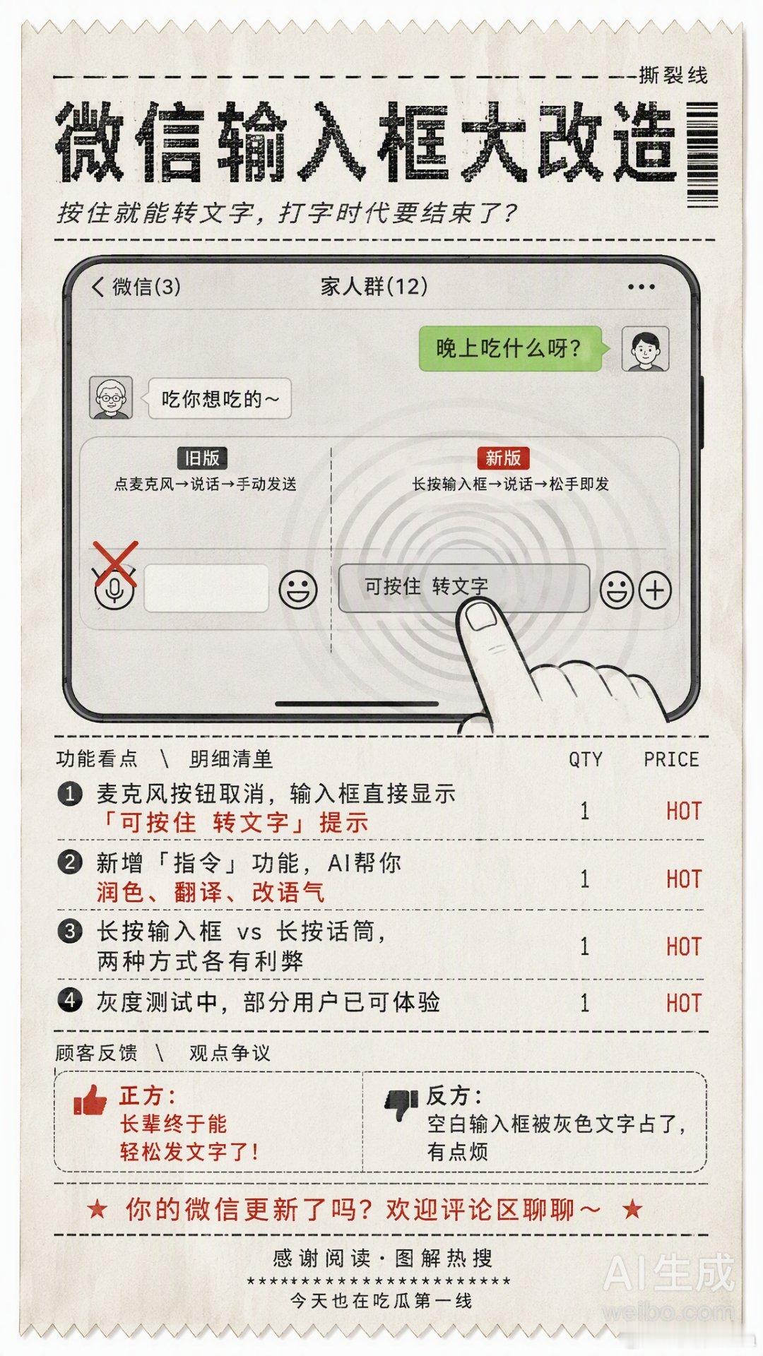 按住转文字 微信这次输入框小改版，看似只是一行小字，却戳中大量用户的情...