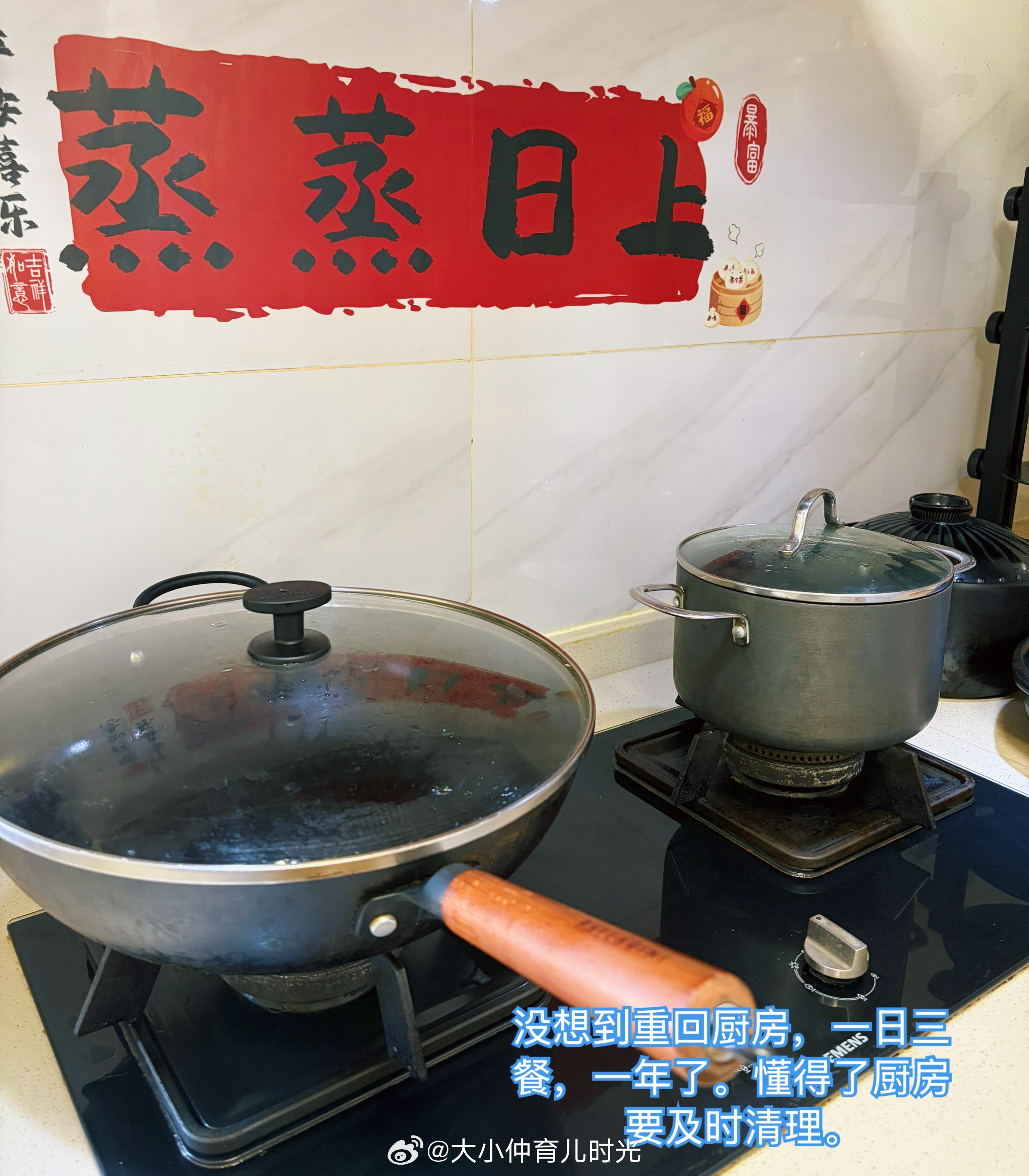 一边收拾厨房，脑子里一边蹦字 小时候老师给我的评价是思想觉悟高。一直也觉得自己是思想比较进步的人…30来岁的时候，我就懂了极简主义。现在已经过了极简主义的阶段，40岁回归到长期主义…厨房的锅就这么几口，不同的锅执行不同的功能。1️⃣一口是去年团的汤锅，2️⃣一口是比小小仲还大的，十几年前团的不锈钢锅，3️⃣一口是比大仲还大的，用了15年的高压锅，锅外表很黑了，但功能依旧，舍不得扔，没有出镜。4️⃣一口是用了两年的万古烧，5️⃣一个电饭煲6️⃣一个空气炸锅7️⃣一个鸳鸯火锅