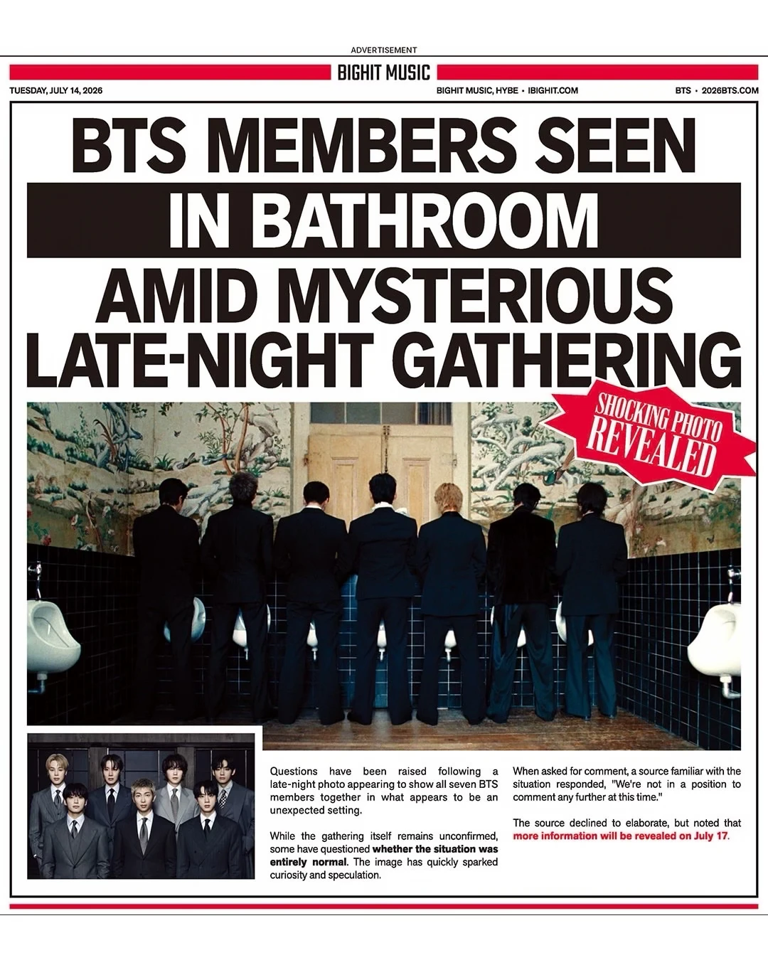 BTS NORMAL预告登上了美国特别报纸广告