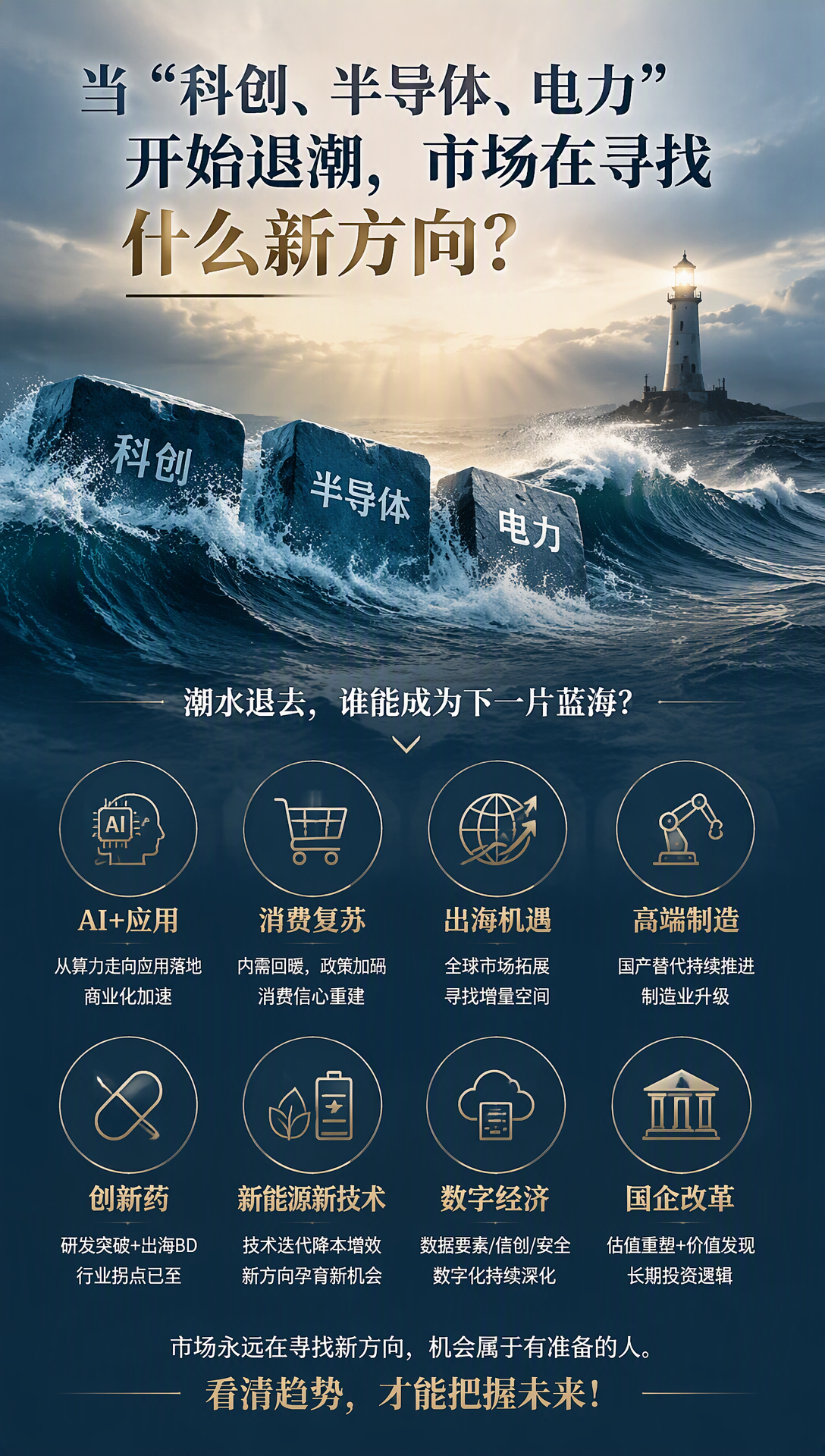 当“科创、半导体、电力”开始退潮，市场在寻找什么新方向？

每一轮市场主线走到高位之后，都会出现同一种声音：“旧题材太拥挤，新的时代龙头来了。”最近不少资金开始从科创、半导体、电力等传统高热赛道中分流，市场真正关心的问题，其实只有一个：下一阶段谁能承接增量资金？

从当前资金风格来看，一个明显变化正