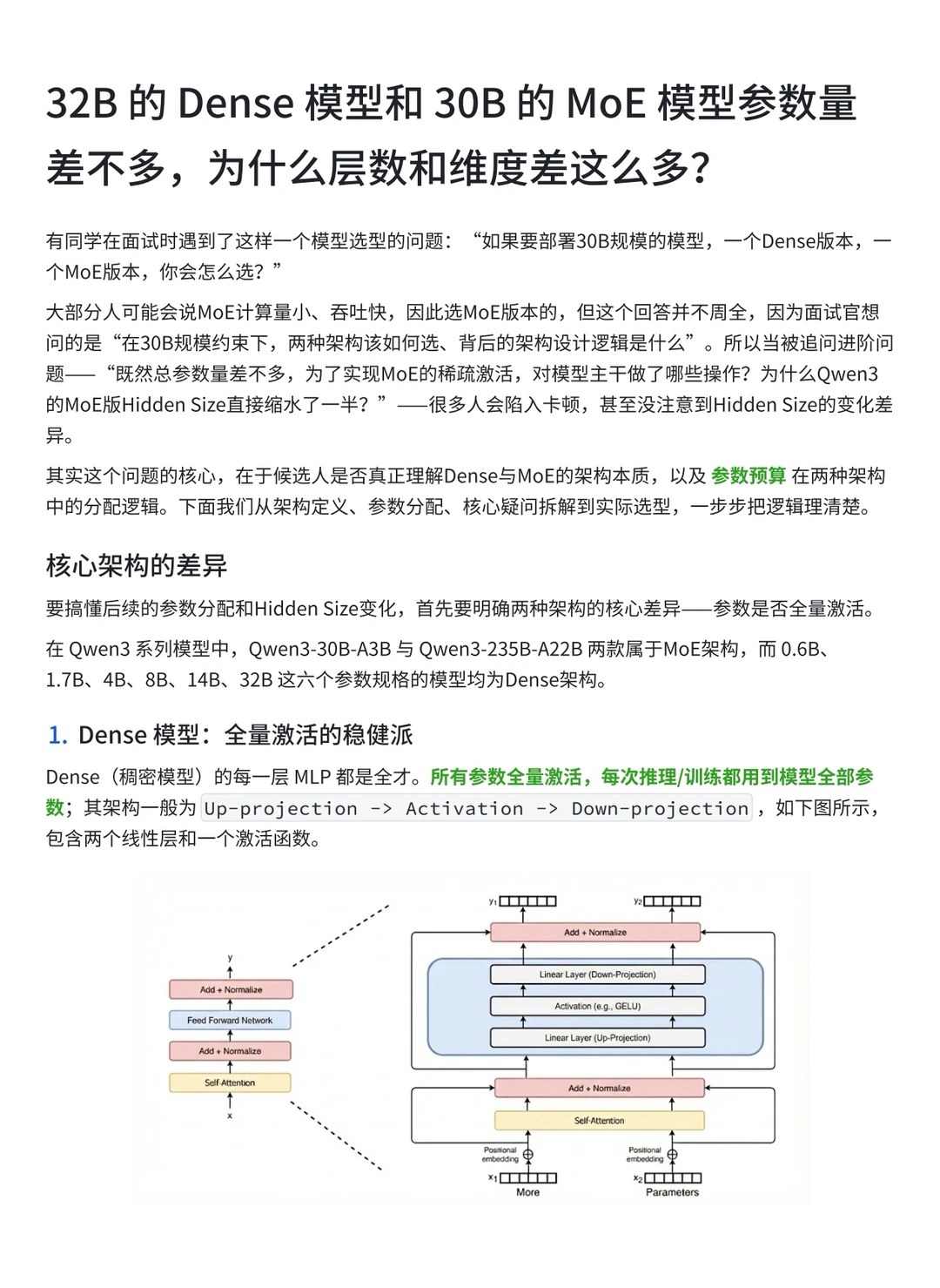 Dense 模型和 MoE 模型的对比
