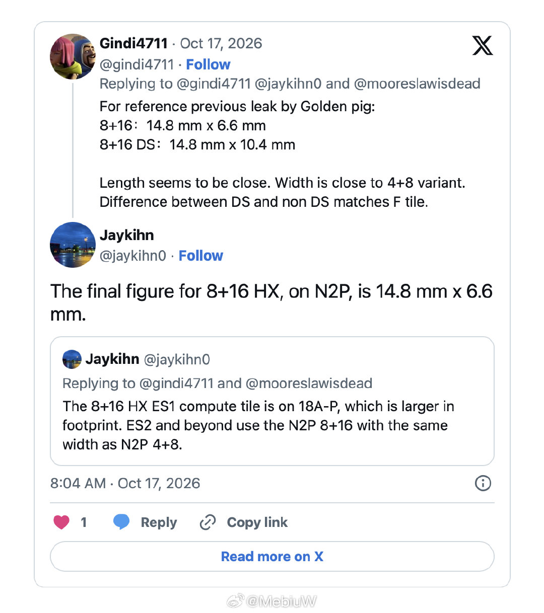 Nova Lake的8+16和4+8版本的Compute Tile宽度一致~

严重怀疑就是类似AMD RDNA4、以及过去Mac的M Pro和Max那样，一个设计做两个Die，验证好8+16就可以，4+8部分其实不需要怎么设计和流片验证。 ​