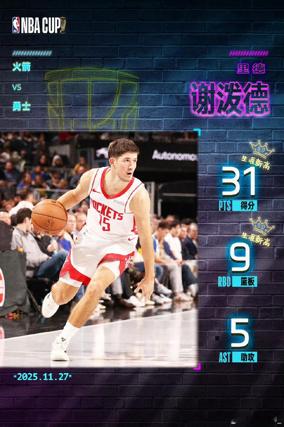 …有点小库里的意思，去年被火箭选中争议性非常大，今年稳扎稳打也要证明自...