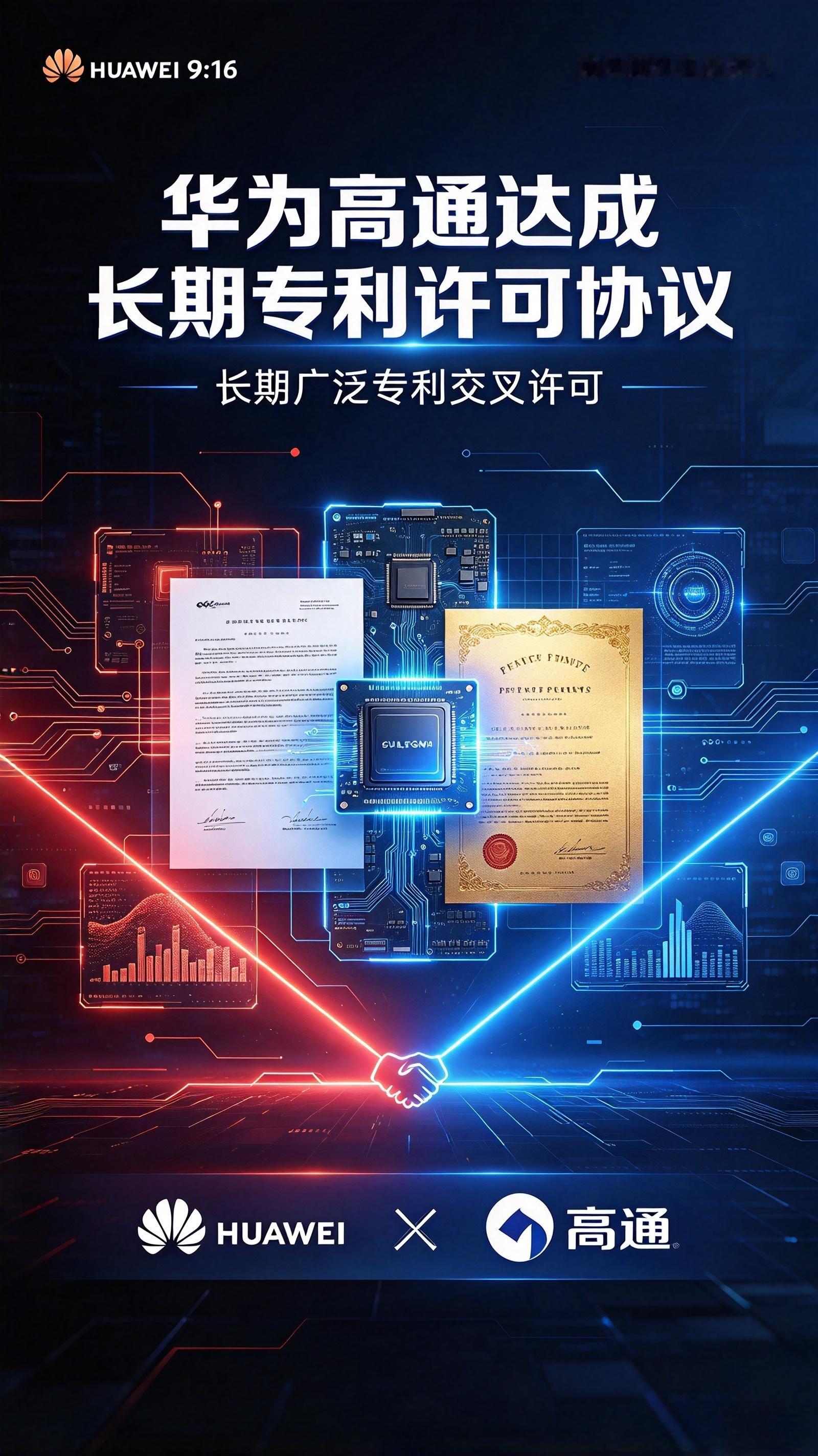 高通和华为达成专利交叉许可！反向收租，这次格局彻底反转

重磅消息！10 月 5 日，华为与高通官宣达成长期广泛专利许可协议，覆盖 5G、计算、AI、通信网络等核心领域，高通还将收购华为部分美国相关专利。

很多人第一反应：这到底意味着什么？
曾经在高端芯片领域，我们长期处在缴纳专利费的一方，如今局