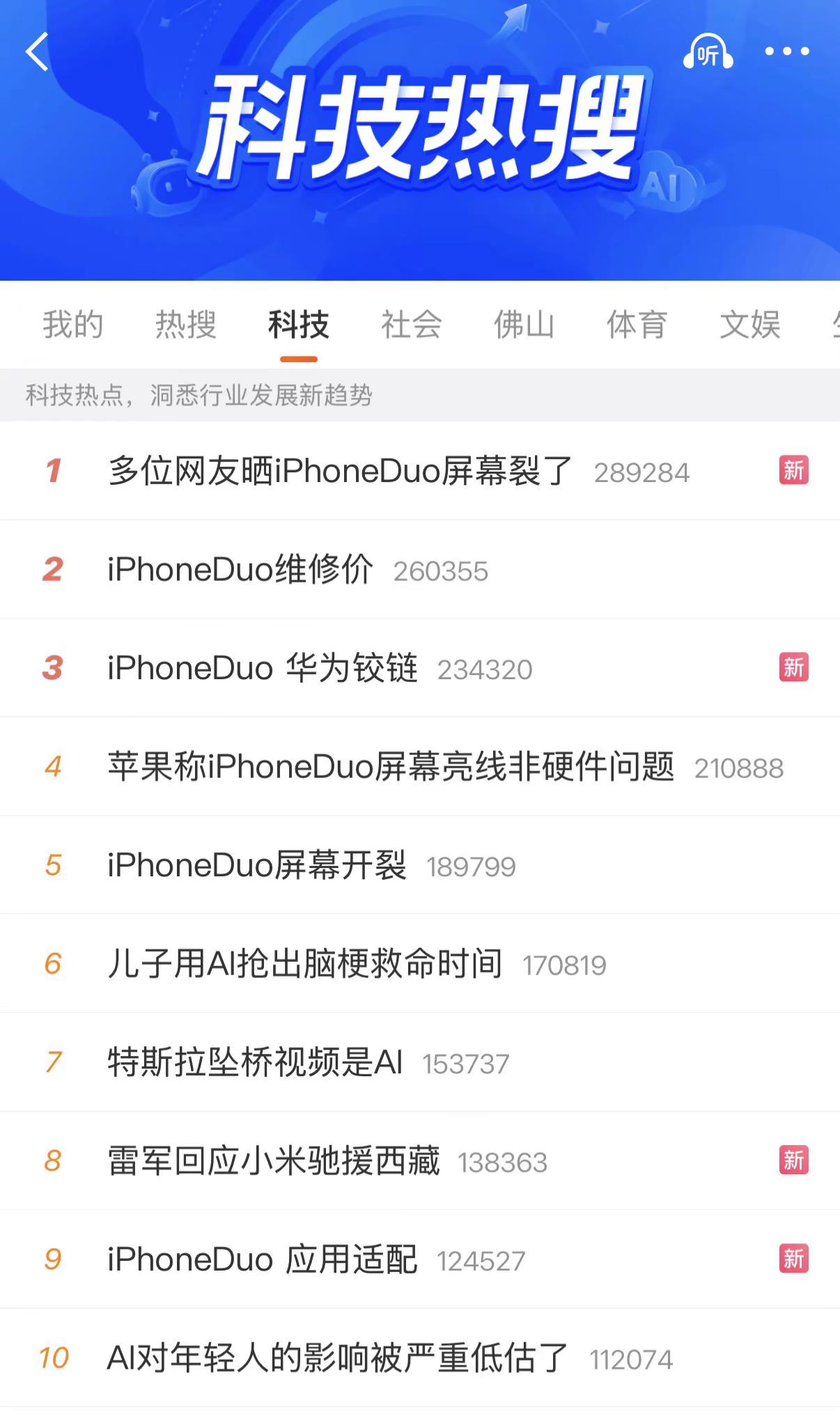 iPhone Duo压力山大。今日科技热搜榜前十。手机性能测试 iphone系列新品