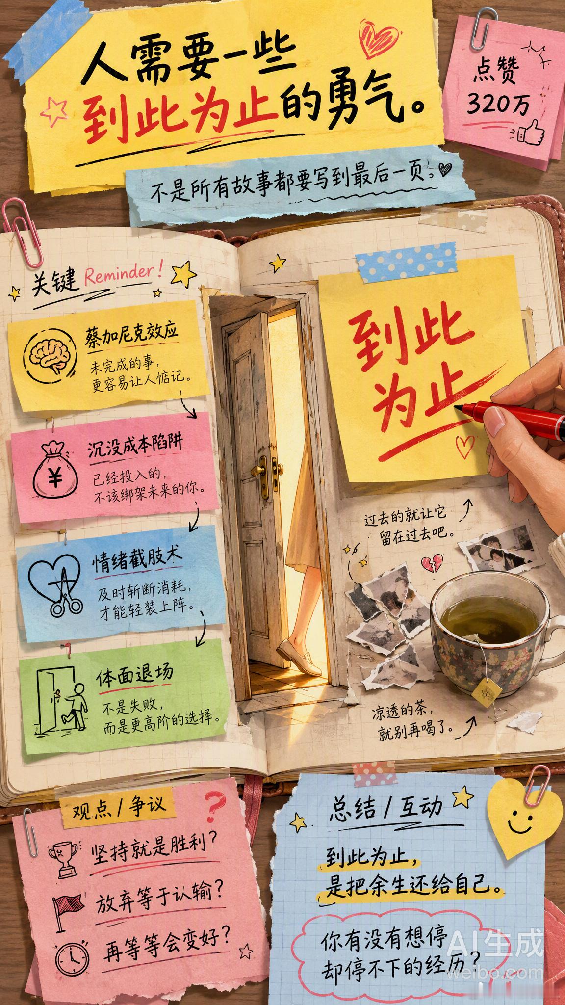 #人需要一些到此为止的勇气#

一位女生中秋去男友家，对方只包了饺子，没有热水、没有水果，她强忍着吃完，上车后哭了。12点吃的饭，1点分的手。很多人说她冲动，但更多人懂：看清轻视后，拥有到此为止的魄力，不妥协、不自我欺骗，才是对自己的善待。

心理学里有个词叫「蔡加尼克效应」——人对未完 ​