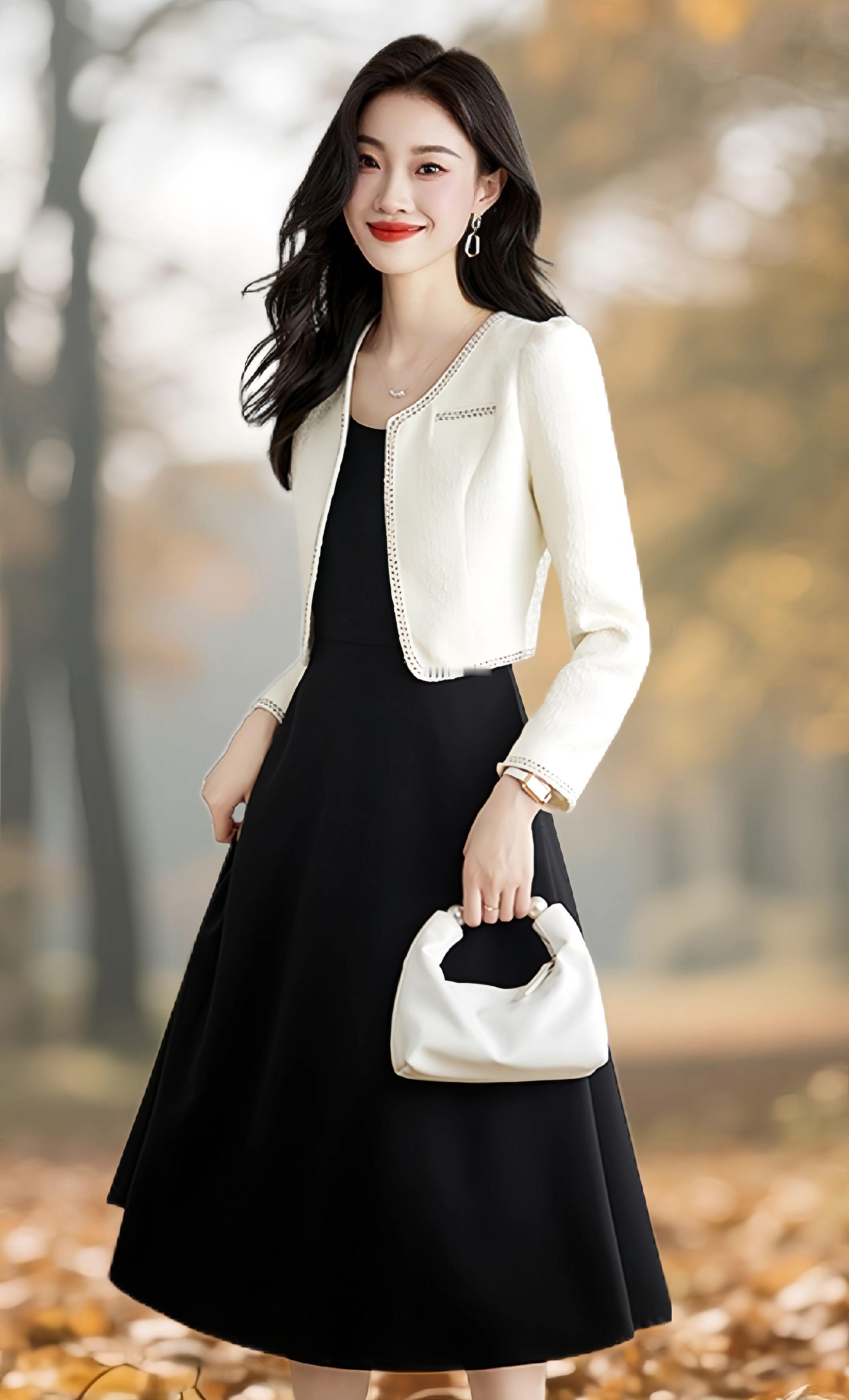 秋季新款·名媛气质白色小香风外套连衣裙两件套   温柔又精致的白色小香...