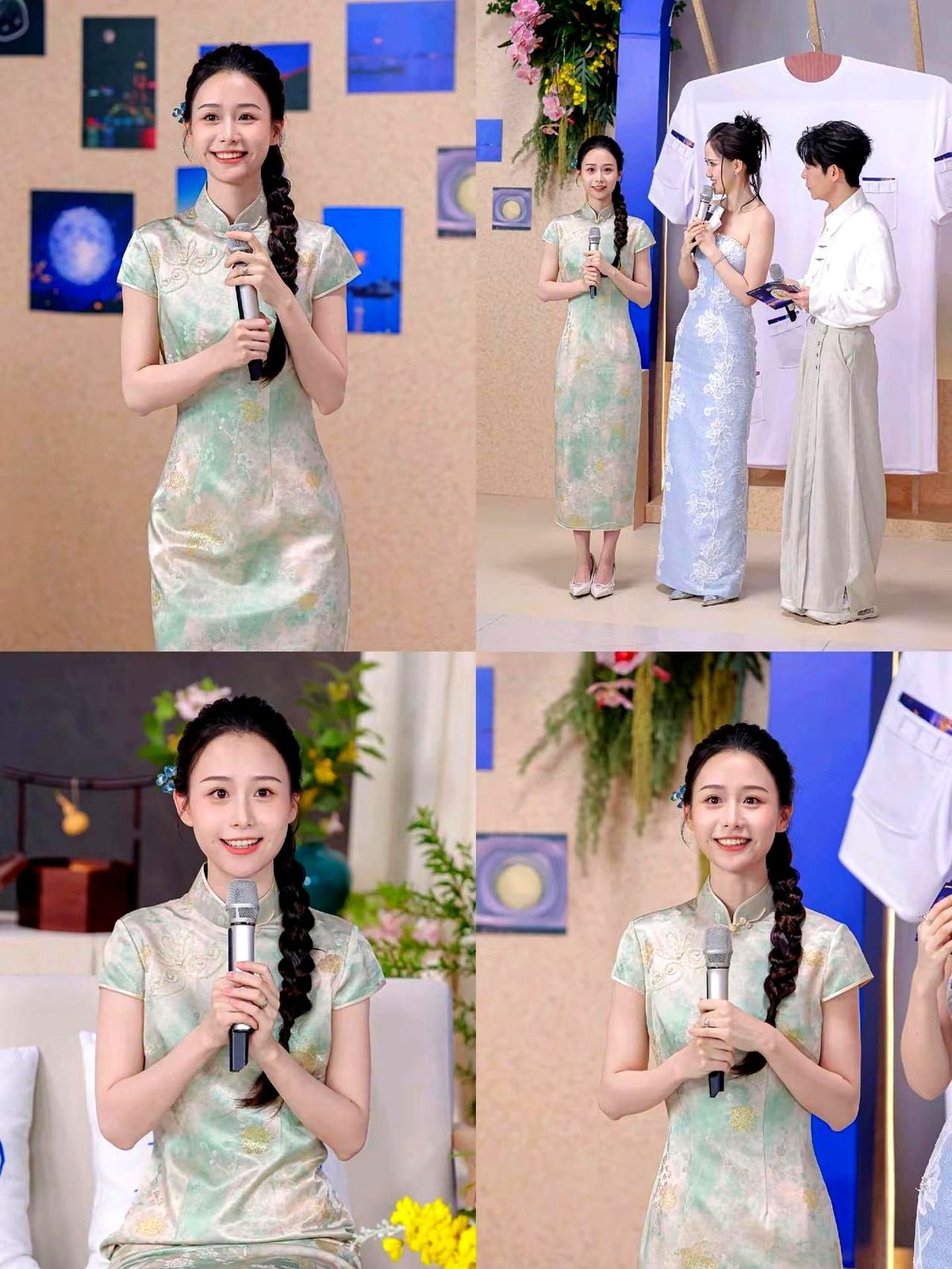 王晓慧穿上荷言这身绿旗袍，老祖宗审美里的大家闺秀终于有脸了。

这件绿一点不刺眼，端庄里透着灵动。看到她清水出芙蓉的样子，满脑子全是被《给阿嬷的情书》支配的感动。

活脱脱就是剧里的“淑柔”走出来了。

特别是想到淑柔和木生团聚的场景，再配上她现在这身温柔明艳的扮相，后劲真挺大。

说实话，王晓慧这