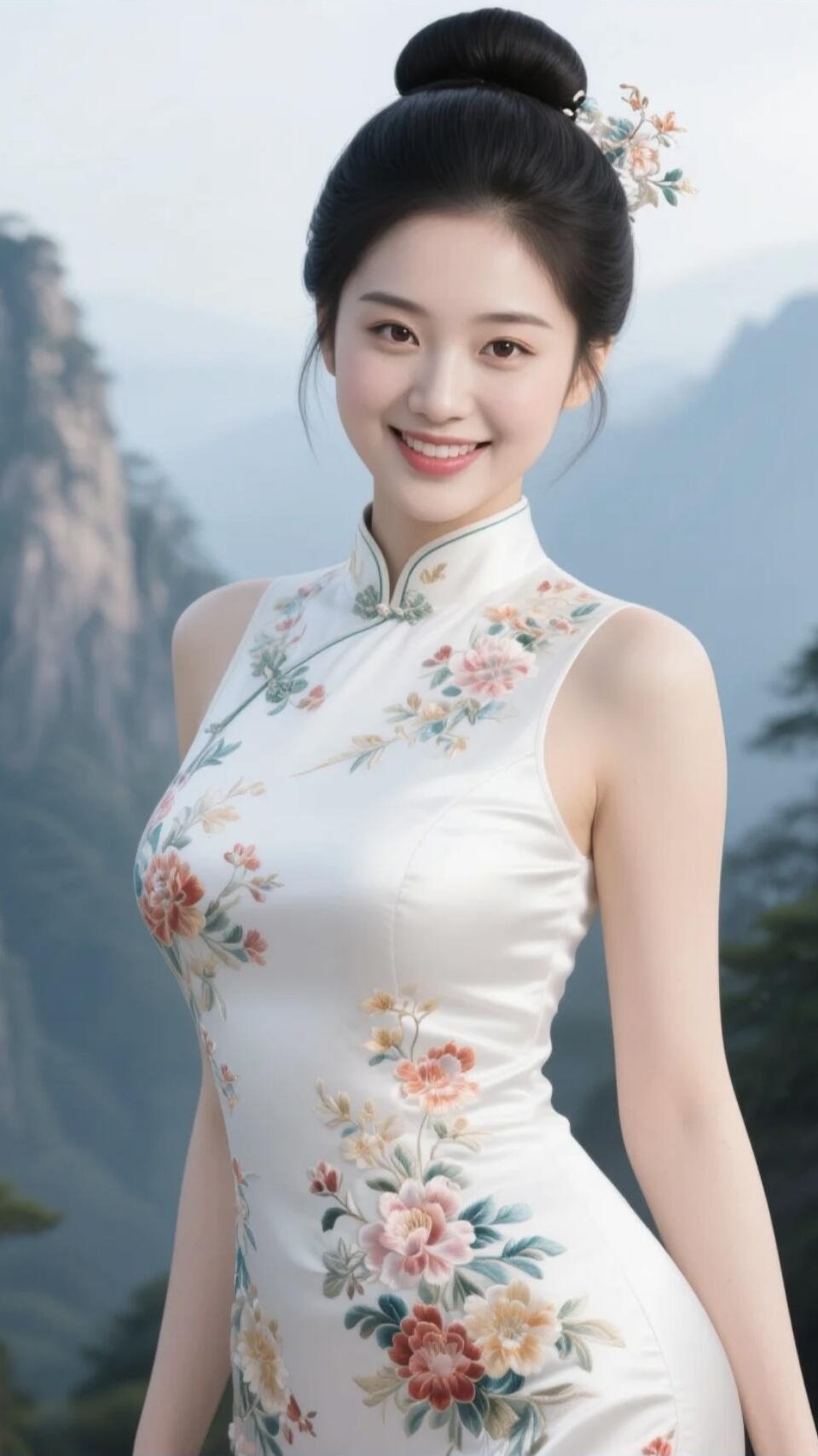 仙气飘飘的旗袍少女，置身山水之间，宛如画中人。