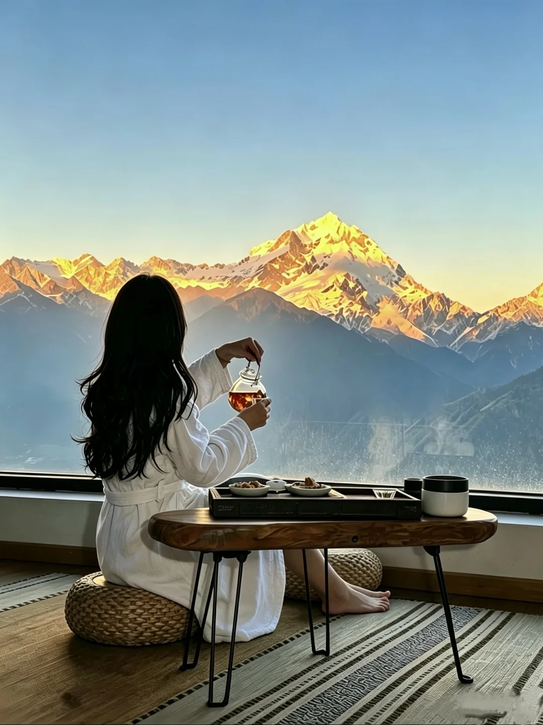 国庆带娃去香格里拉，躺床上就看日照金山！