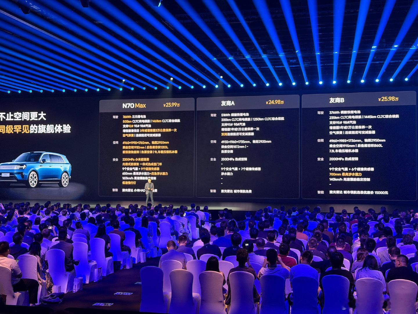 很显然，友商 A 就是理想 L6，友商 B 是问界 M6。

N70 Pro 20.99 万，N70 Max 23.99 万。雷总也没有遮遮掩掩，直接把枪口对准了理想和问界。

这个价格怎么样？够厚道不？

#小米澎程suv今晚上市##小米澎程# ​