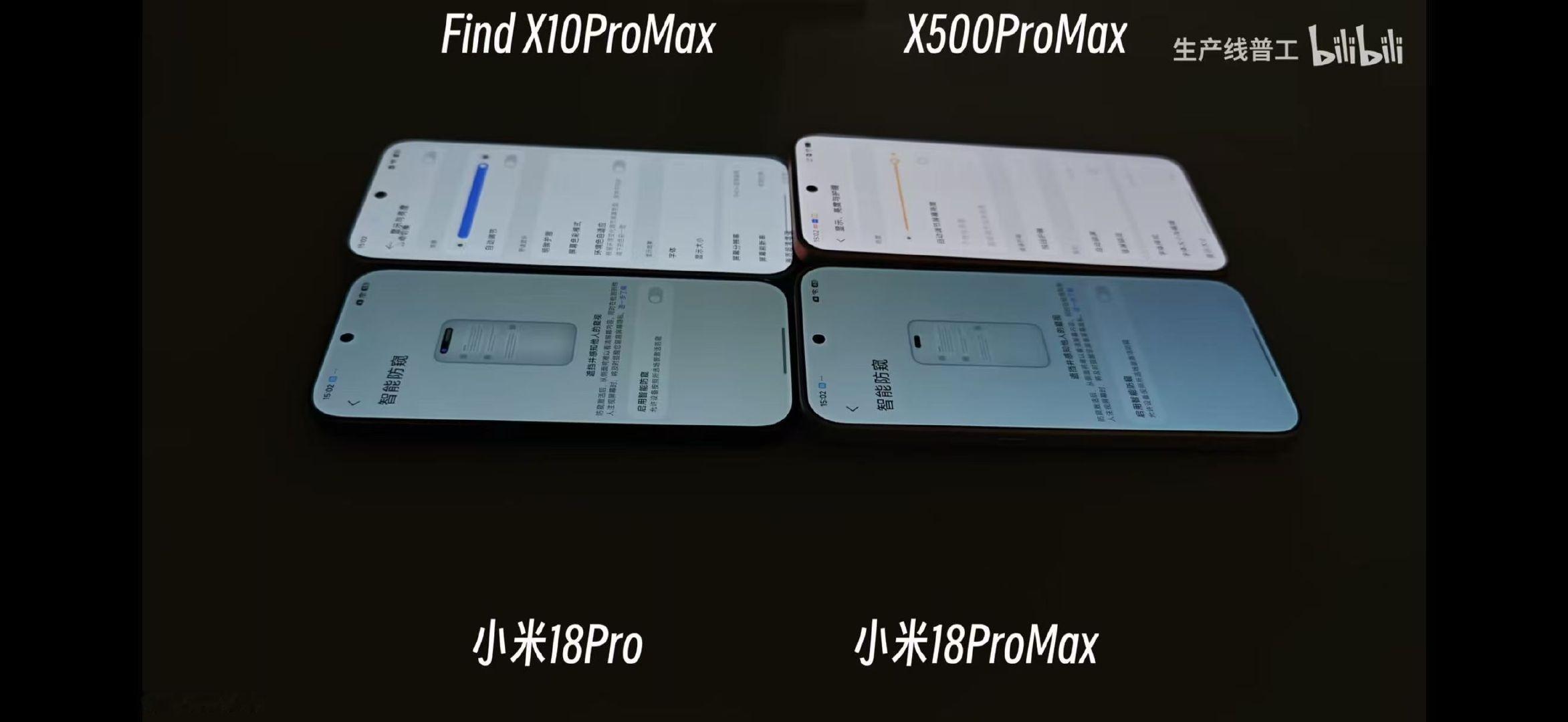 B站看到OPPO Find X10 Pro Max、vivo X500 Pro Max、小米18 Pro、小米18 Pro Max 四台手机的侧视效果对比，小米这个防偷窥功能还是关闭的状态，侧视效果对比OPPOvivo明显差，偏暗偏蓝…这大家怎么看？ ​