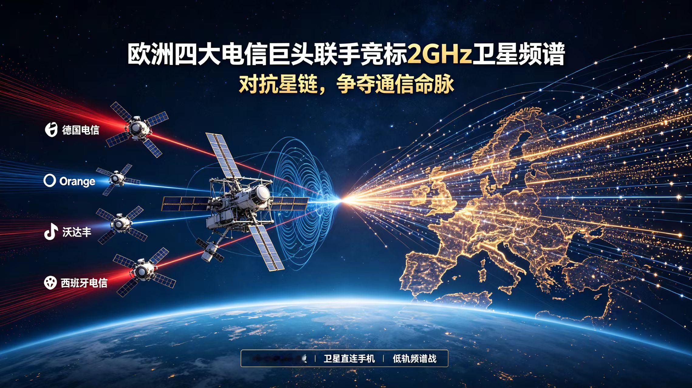 欧洲四大电信巨头终于联手了！德国电信、Orange、沃达丰、西班牙电信正密谋组建联盟，集体竞标欧盟2GHz卫星频谱，目标直指马斯克的星链！💥

这不是普通合作，是生死存亡之战。星链卫星直连手机已经跑在前面，欧洲再不抱团，通信命脉就被美国公司捏死。欧盟这次也下狠手：2GHz频段三分之一强制预留给欧洲控