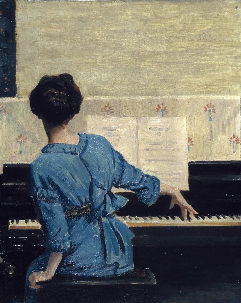 日记：距离

William Merritt Chase - The Keynote (1915)
威廉·梅里特·蔡斯 - 主音 (1915)

　　昨天在拼豆店拼了这张图。原本想选的图是马格利特的《人类之子》，但店里大板用完了，致使我鬼使神差地选了这张图。我心情焦躁，格子数错了很多次，致使它最终呈现出的是被裁切掉一部分画面的版本。之前 ​