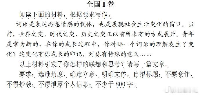 全国I卷 阅读下面的材料，根据要求写作。（60分） 词语是表达思想情感...