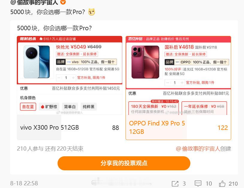 OPPO Find Find X9 Pro获胜 ​