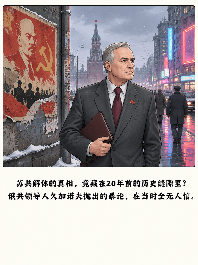 俄共久加诺夫的暴论苏联1991年散伙，第一罪人不是戈尔巴乔夫，是死了20年的赫鲁晓夫当年听的人全翻大白眼，今天俄罗斯人看完直冒凉气！

九十年代初列宁格勒修机床的瓦西里说，厂里老师傅还挂斯大林像，年轻人背地里笑他们老古董，后来报纸骂斯大林，老师傅们不吵不辩，活儿干着心散了。

八九年表弟从莫斯科回，
