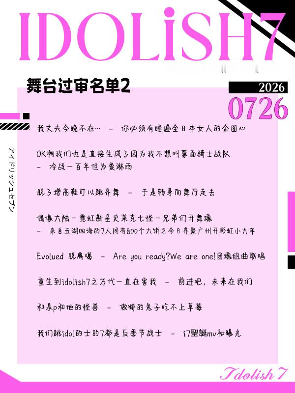 idolish7  广娜8.0舞台二审通过队伍舞台目前已过组合：I7-...