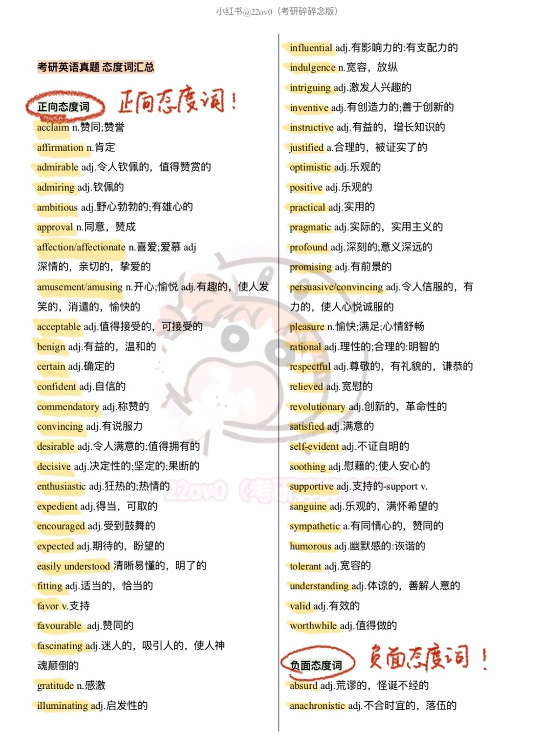 态度词汇总｜颉斌斌+唐迟考研英语（完整版）